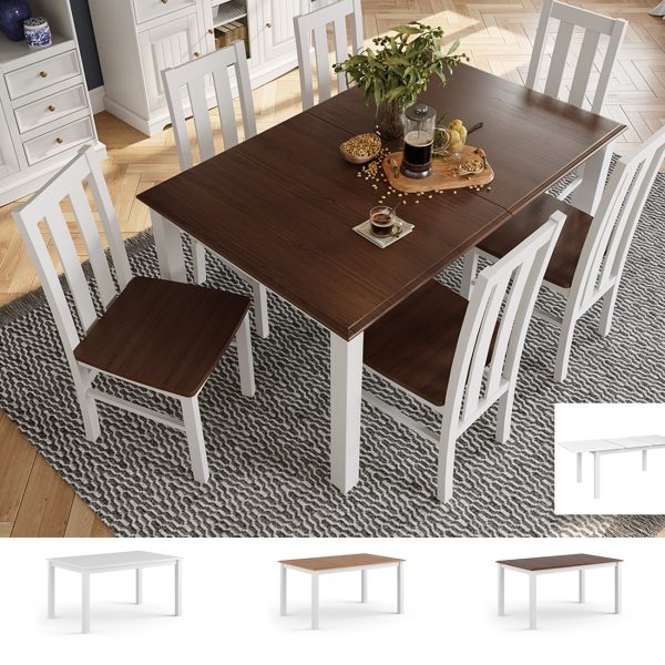 Bologna Elegante - fehér bővíthető fa asztal, székekkel dió tetővel