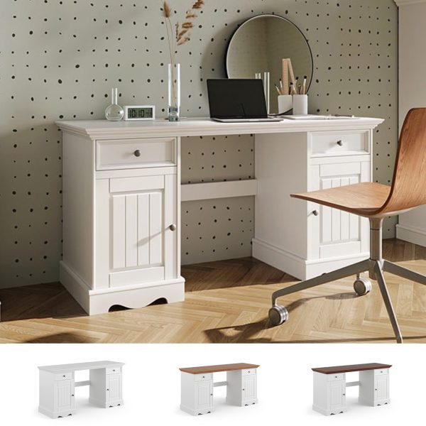 Bologna Elegante - fehér tömörfa íróasztal, fiókokkal