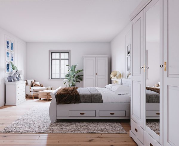 Toscania - Tömörfa hálószobai bútorszett, fehér színben